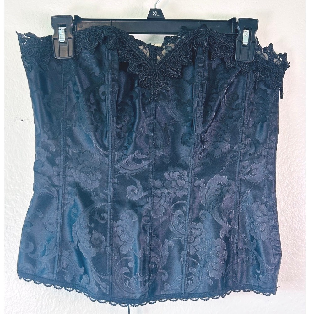 Vintage Fredericks of Hollywood Black Lace Jacquard Whimsgoth Gothic Corset 34